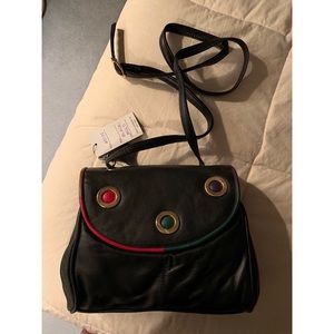 Faux Leather Black Crossbody Bag